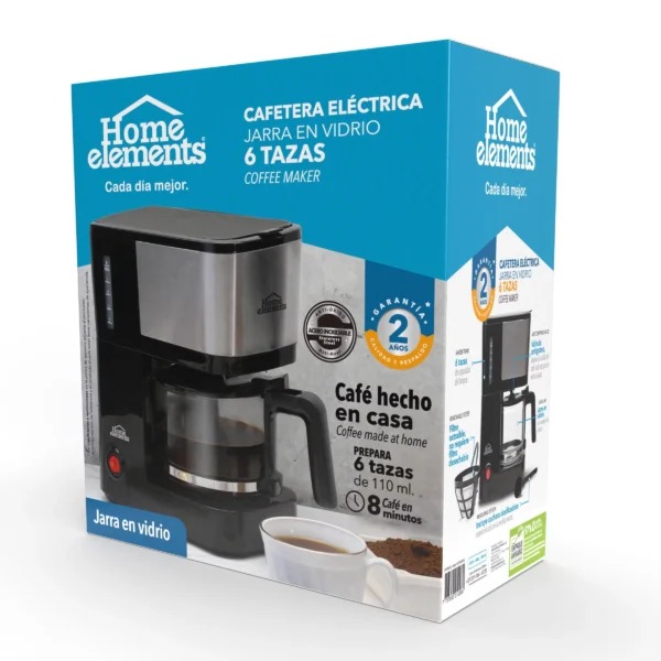 Cafetera negra 6 tazas Home Elements - Imagen 3