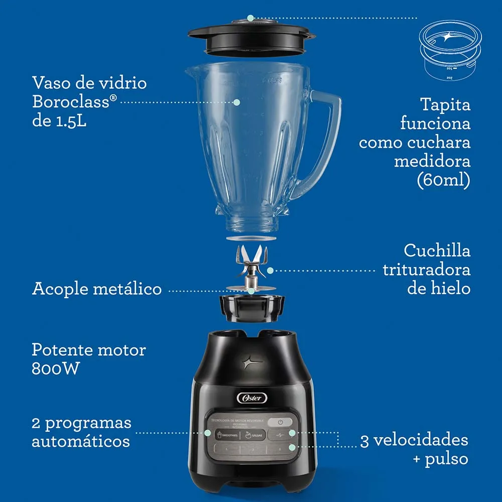 Oster® Licuadora con Tecnología Reversible, Vaso de Vidrio, Negro, BLSTPEGBRT - Imagen 9